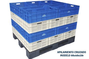 Cajas plasticas para fruta con apilamiento cruzado