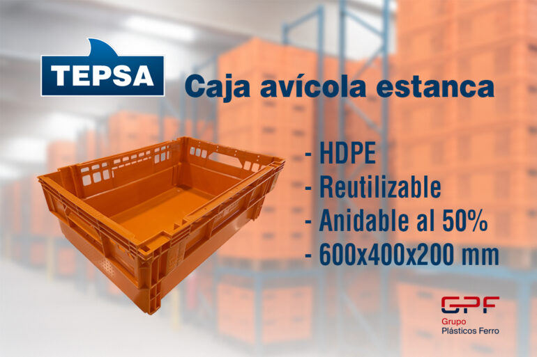 caja de plástico naranja para mataderos de aves